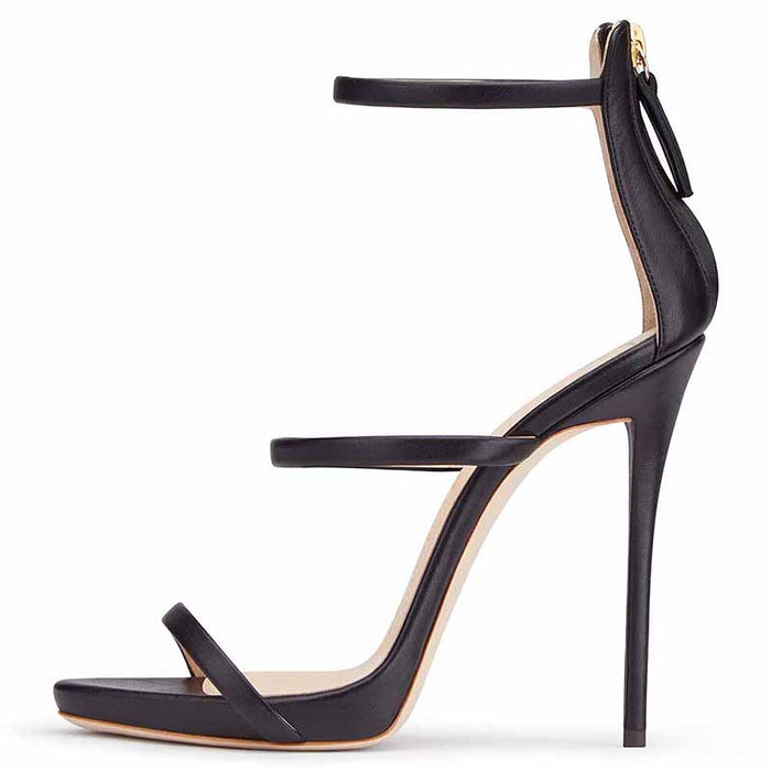 Womens Ankle Strap Stiletto Open Toe Sandals Sexy Triple Strappy High Heels