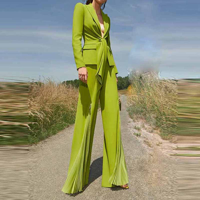 Women's Applegreen Lace-Up 2 Piece Bell-bottomed Pantsuit