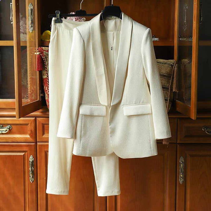Women's Apricot Pantsuit Blazer+High Waisted Pants Suit Work Wear Pantsuit