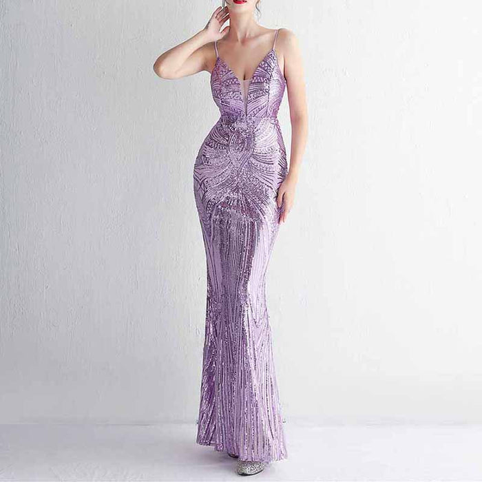 Women's Bateau Cap Sleeve Floral Sequin Sheath V Back Evening Dress