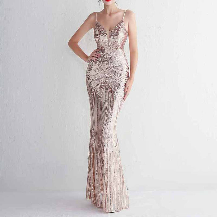Women's Bateau Cap Sleeve Floral Sequin Sheath V Back Evening Dress