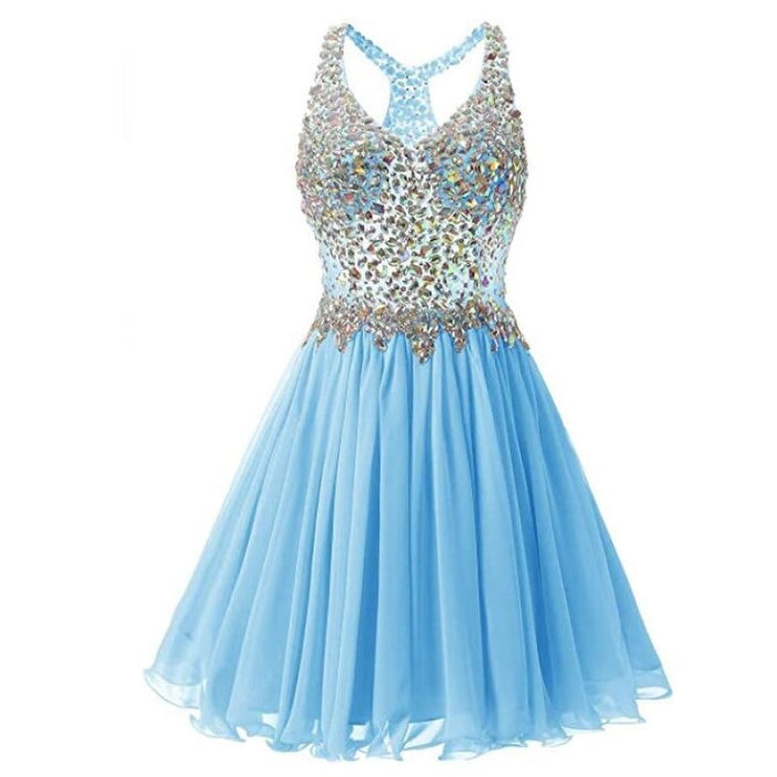 Women's Beaded Chiffon Homecoming Dresses Short Prom Gown Short Cocktail Party Dress