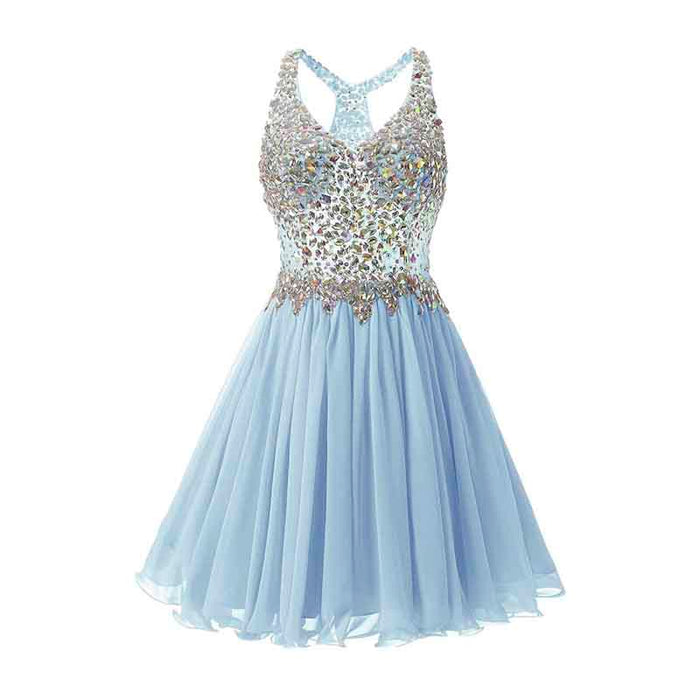 Women's Beaded Chiffon Homecoming Dresses Short Prom Gown Short Cocktail Party Dress