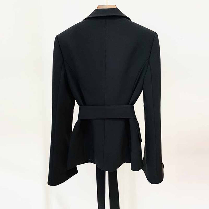 Women's Belted Embroidery Flare Sleeves White / Black Blazer Jacket Formal Event Blazer
