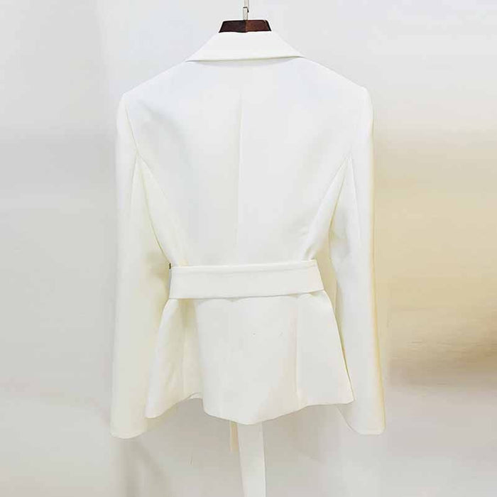 Women's Belted Embroidery Flare Sleeves White / Black Blazer Jacket Formal Event Blazer
