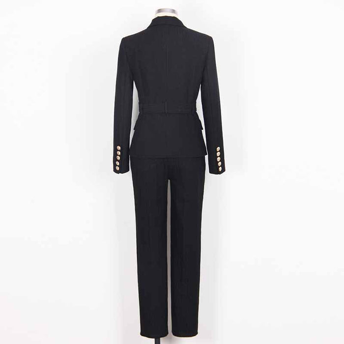Women's Belted Pant Suit Formal 2 Piece Blazer and Pants Business Set