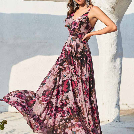 Womens Black and Pink Floral-Printed Maxi Dress
