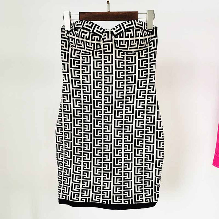 Women's Black and White Cocktail Party Dresses Elegant Tube Short Dress