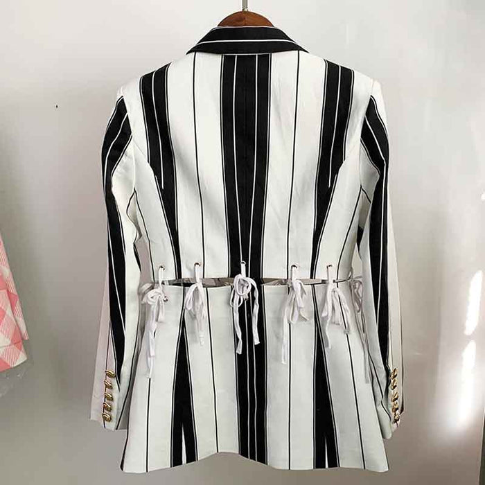 Women's Black and White Striped Pants Suit