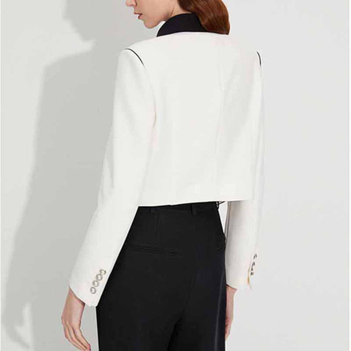 Women's Black Collar Fitted White Blazer Jacket