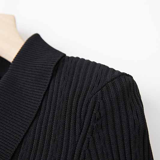 Womens Black Knit Dress With Short Sleeve Mini Knitted Dress