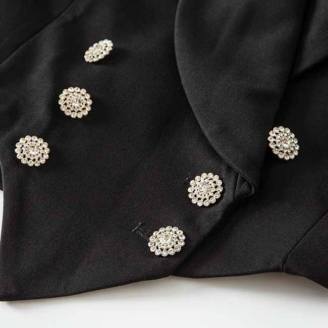 Women's Black Luxury Fitted Double Breasted Blazer with Lion Buttons - SLIM FIT