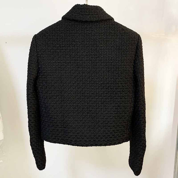 Womens Black Tweed Wool Coat Short Stand Collar Blazer Jacket