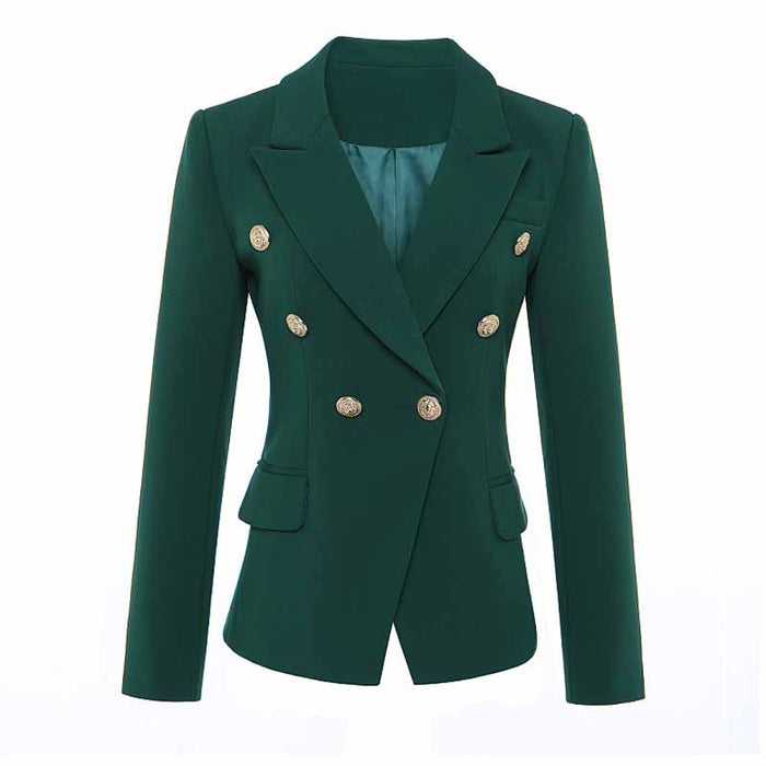 Women's Blackish Green Lion Buttons Fitted Blazer Jacket