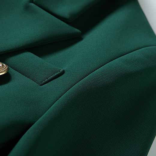 Women's Blackish Green Lion Buttons Fitted Blazer Jacket