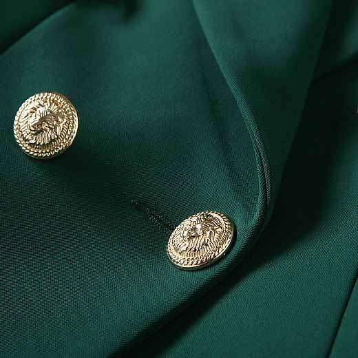 Women's Blackish Green Lion Buttons Fitted Blazer Jacket