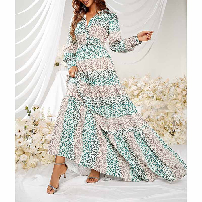 Womens Blue Leopard Floral-Printed Maxi Dress