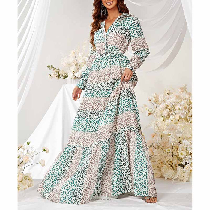 Womens Blue Leopard Floral-Printed Maxi Dress