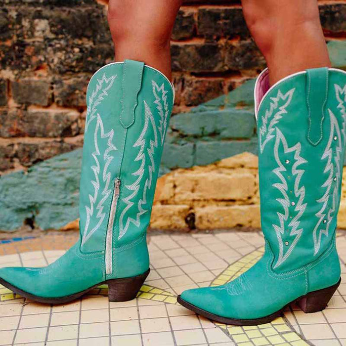 Women's Boots Cowboy Boots Mid Calf Boots Floral Embroidery Bootie