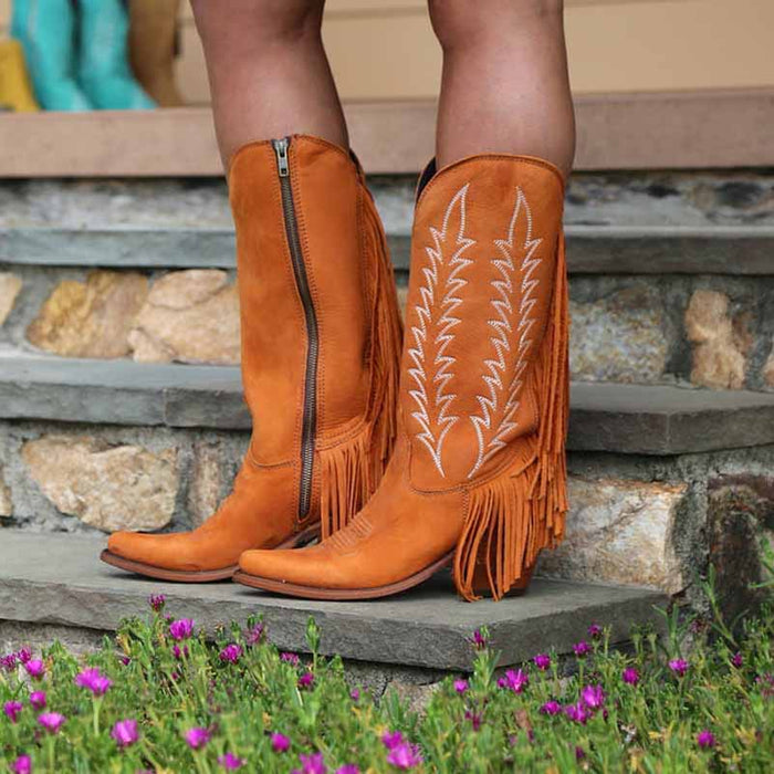 Women's Boots Cowboy Boots Mid Calf Boots Tassel Chunky Heel Bootie