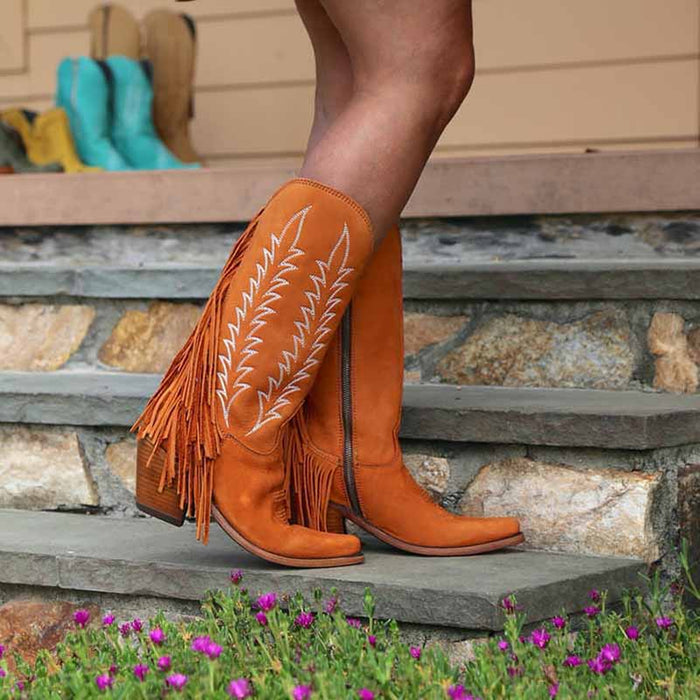 Women's Boots Cowboy Boots Mid Calf Boots Tassel Chunky Heel Bootie
