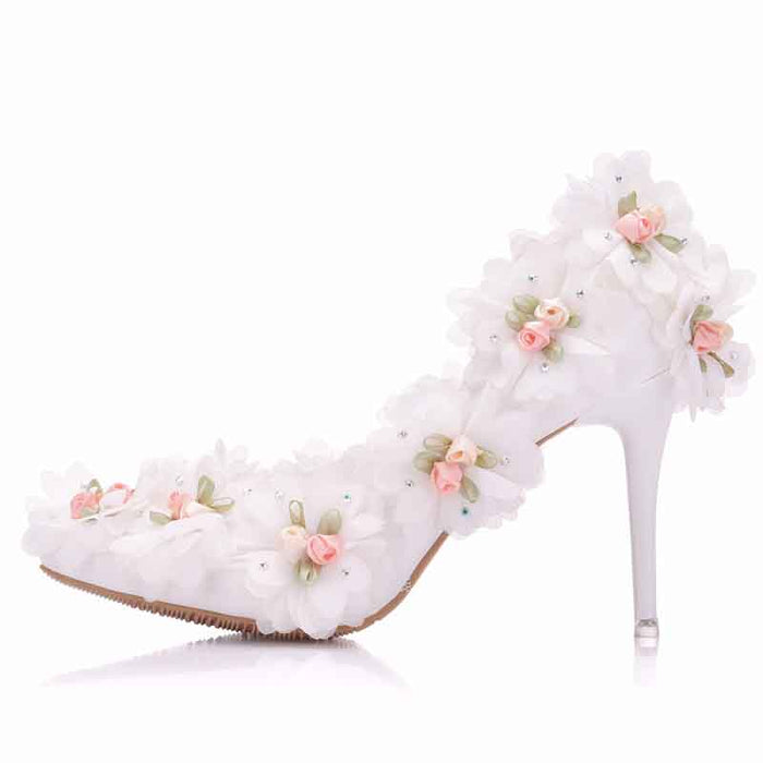 Women's Bridal Stiletto Heel Stick Flowers Bridal Shoes Wedding Heels