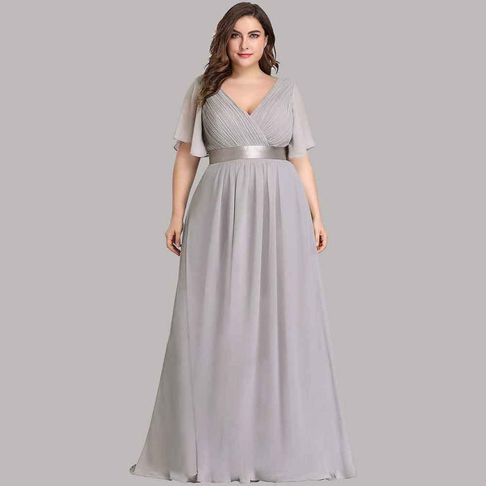 Women's Bridesmaid Dress Plus Size Double V-Neck Evening Party Maxi Dress