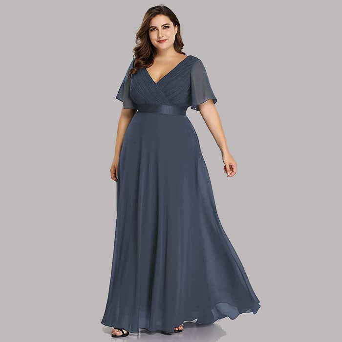 Women's Bridesmaid Dress Plus Size Double V-Neck Evening Party Maxi Dress