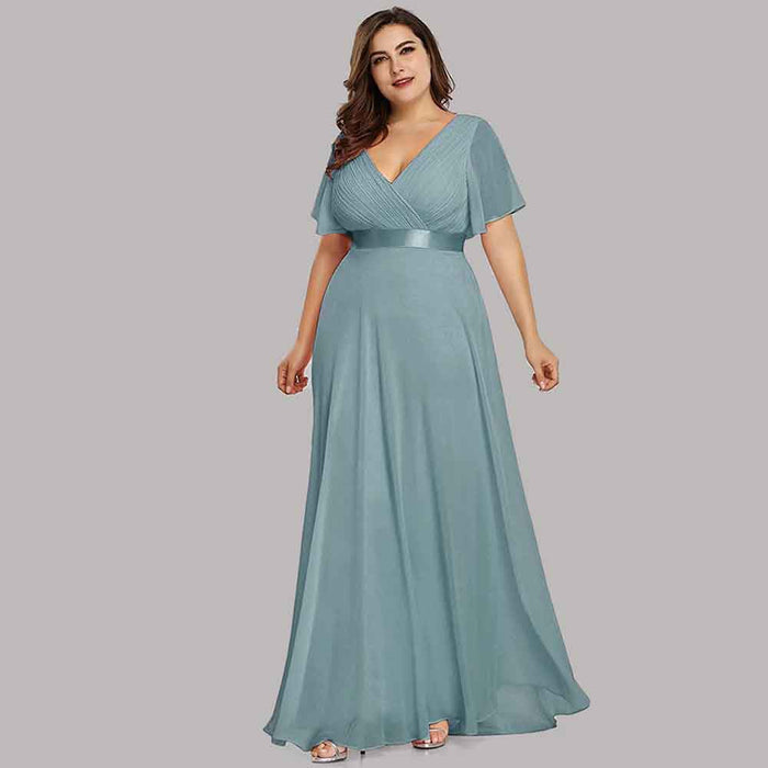 Women's Bridesmaid Dress Plus Size Double V-Neck Evening Party Maxi Dress