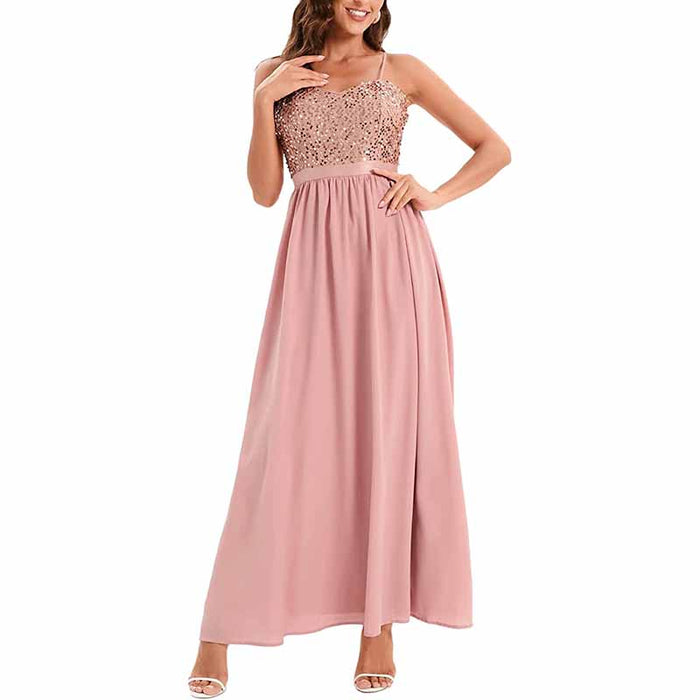 Women's Chiffon Bridesmaid Dresses Spaghetti Strap Long Formal Gown Evening Dress