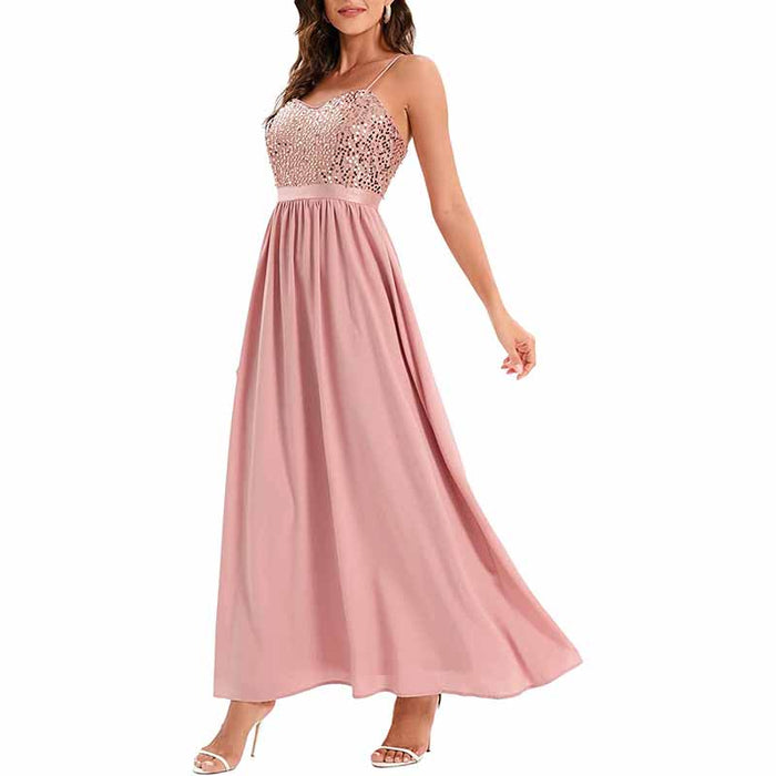 Women's Chiffon Bridesmaid Dresses Spaghetti Strap Long Formal Gown Evening Dress