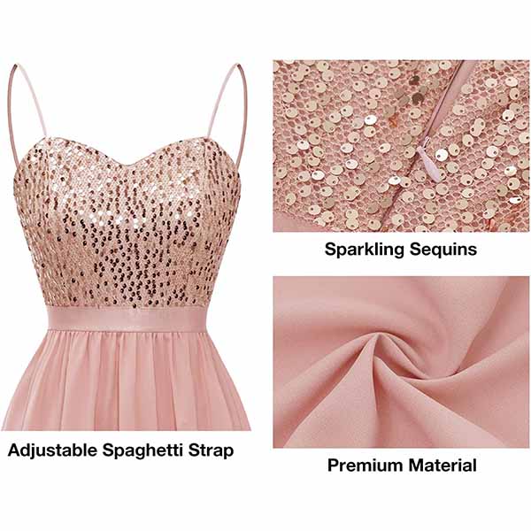 Women's Chiffon Bridesmaid Dresses Spaghetti Strap Long Formal Gown Evening Dress