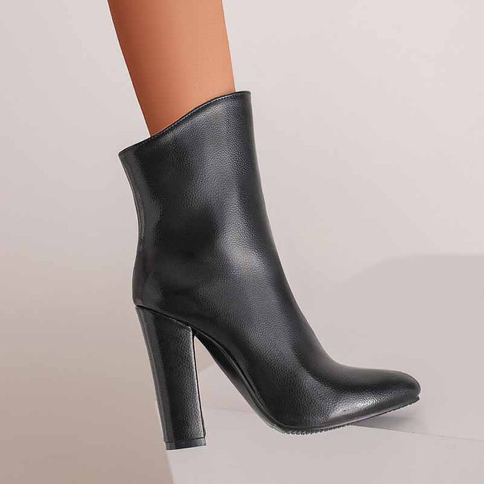 Womens Chunky Boots Zip Up Pointed Toe Ankle Booties