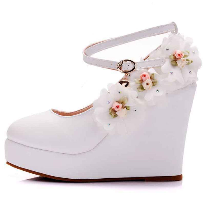 Women's Classy Platform Ankle Strap Almond Toe Bridal shoes