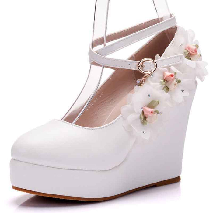 Women's Classy Platform Ankle Strap Almond Toe Bridal shoes