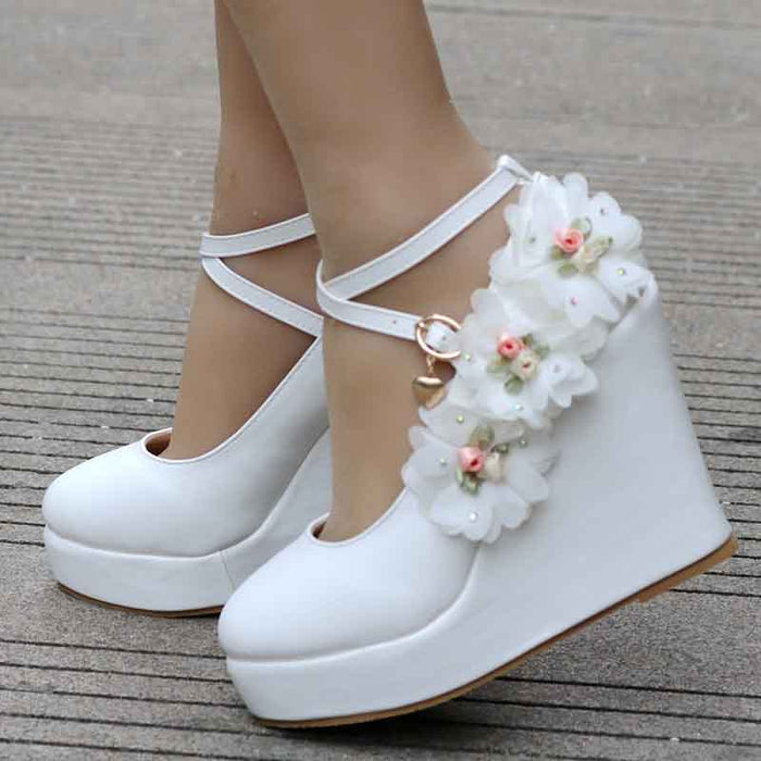 Women's Classy Platform Ankle Strap Almond Toe Bridal shoes