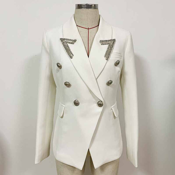 Womens Coat Double Breasted Lion Button Blazer with Metal Outwear
