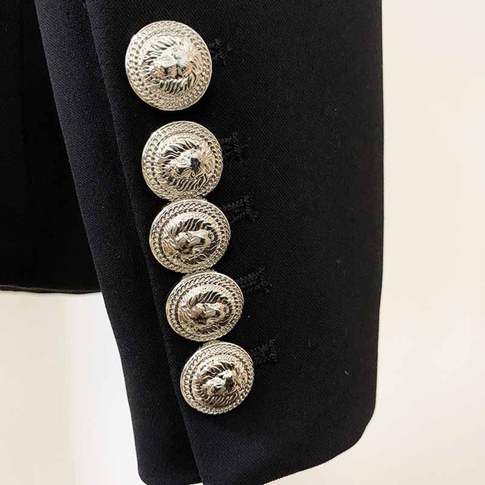 Womens Coat Double Breasted Lion Button Blazer with Metal Outwear