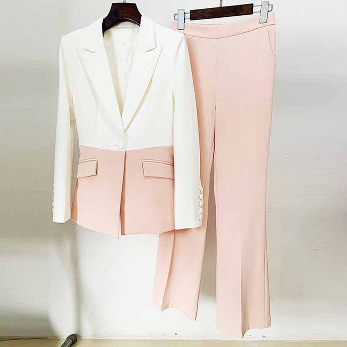 Women's Colorblocked Pantsuit Two Piece White Troubles Set