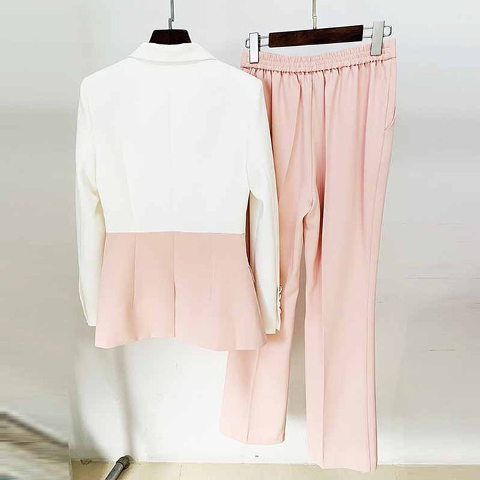 Women's Colorblocked Pantsuit Two Piece White Troubles Set