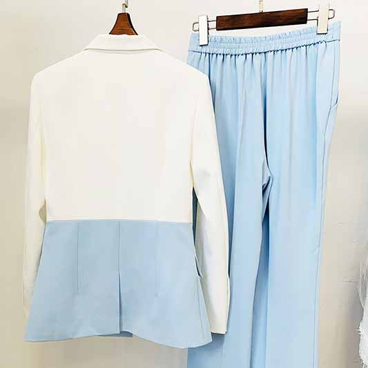 Women's Colorblocked Pantsuit Two Piece White Troubles Set