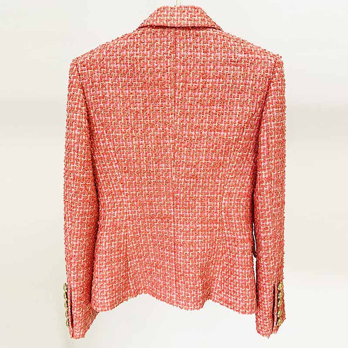 Womens Coral Jacket Gold Double Breasted Blazer Slim Fitting Tweed Coat