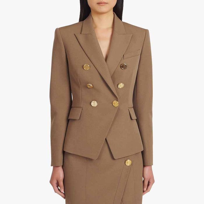 Women's Cotton Double-breasted Brown Blazer