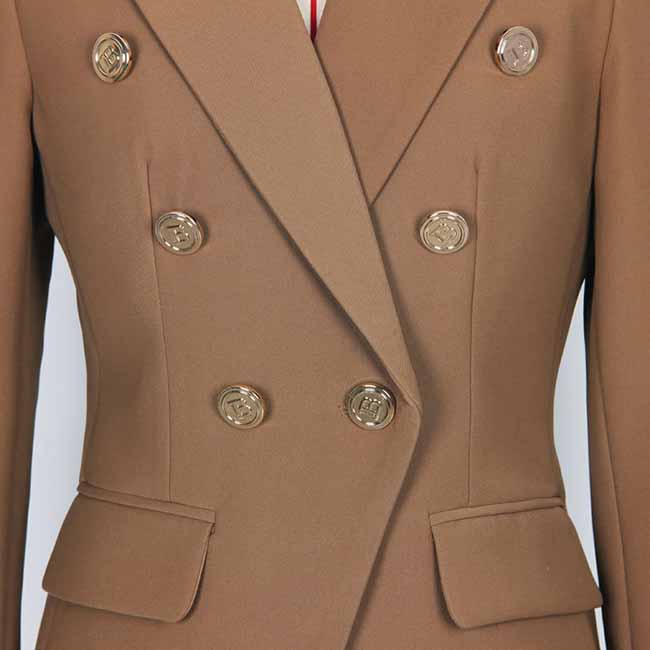 Women's Cotton Double-breasted Brown Blazer