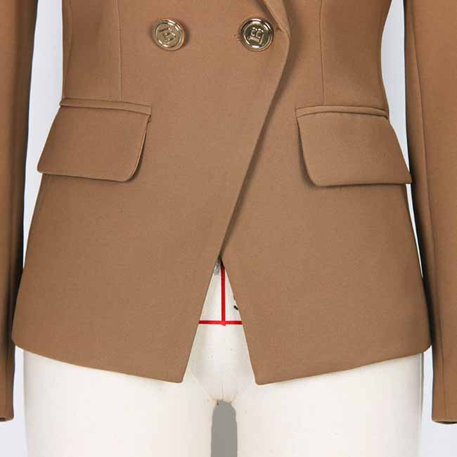 Women's Cotton Double-breasted Brown Blazer