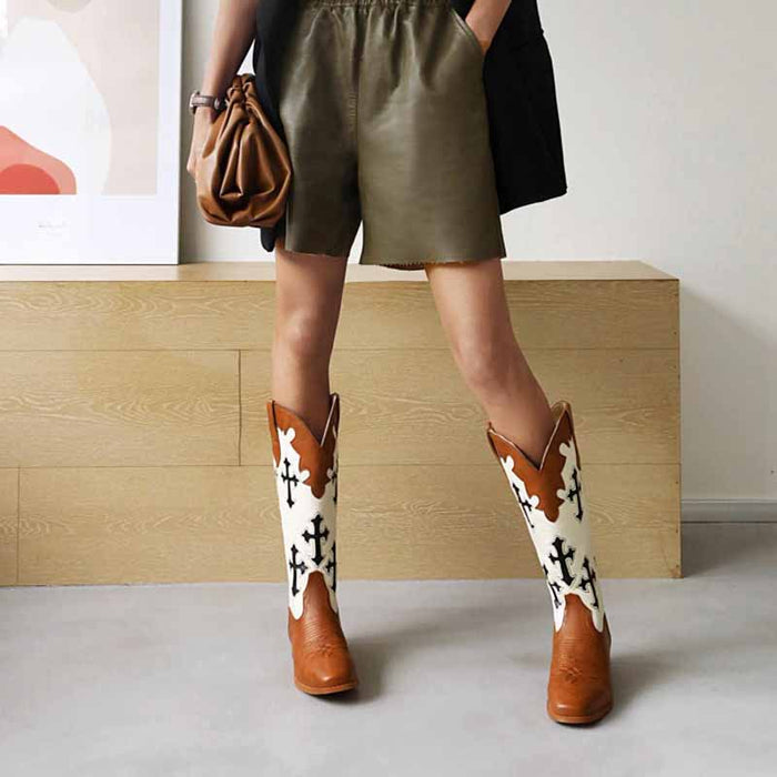 Women's Cowboy Boots Round Toe Western Riding Work Boots