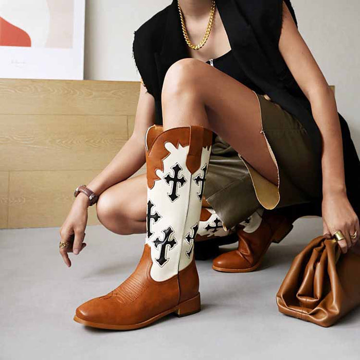 Women's Cowboy Boots Round Toe Western Riding Work Boots