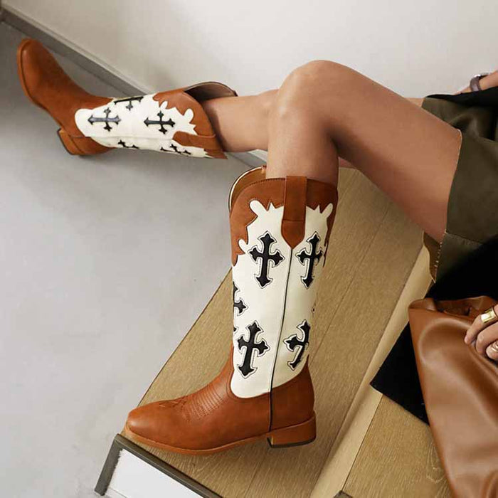 Women's Cowboy Boots Round Toe Western Riding Work Boots