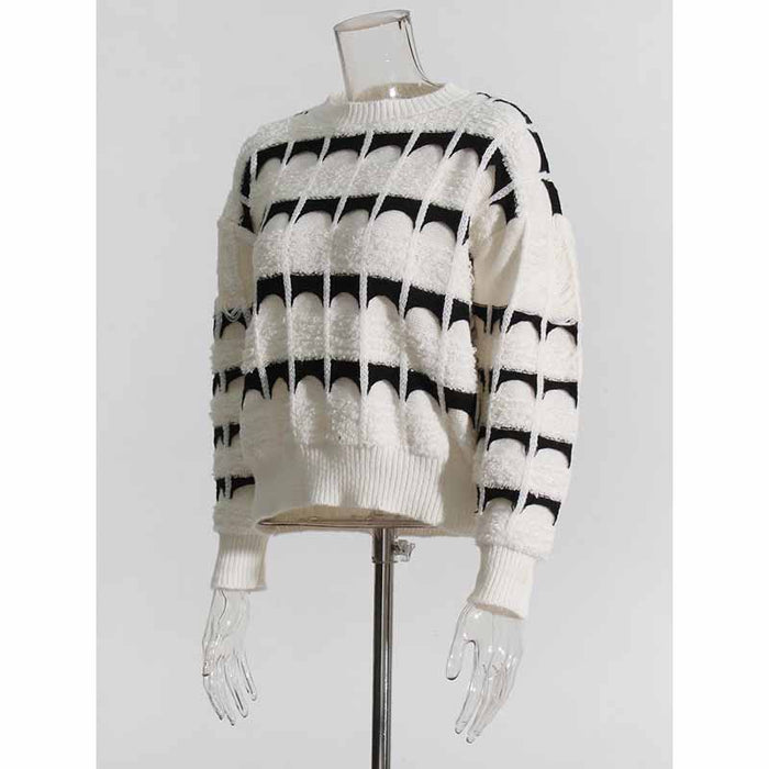 Women's Crew Neck Color Block Sweater Casual Sweater