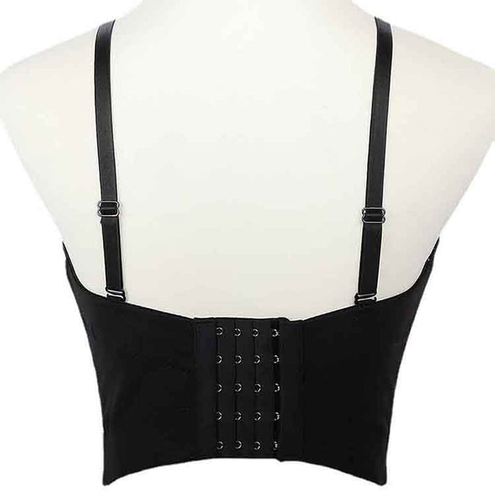 Womens Crop Tops Black Beaded Push Up Corset Bra Dance Top